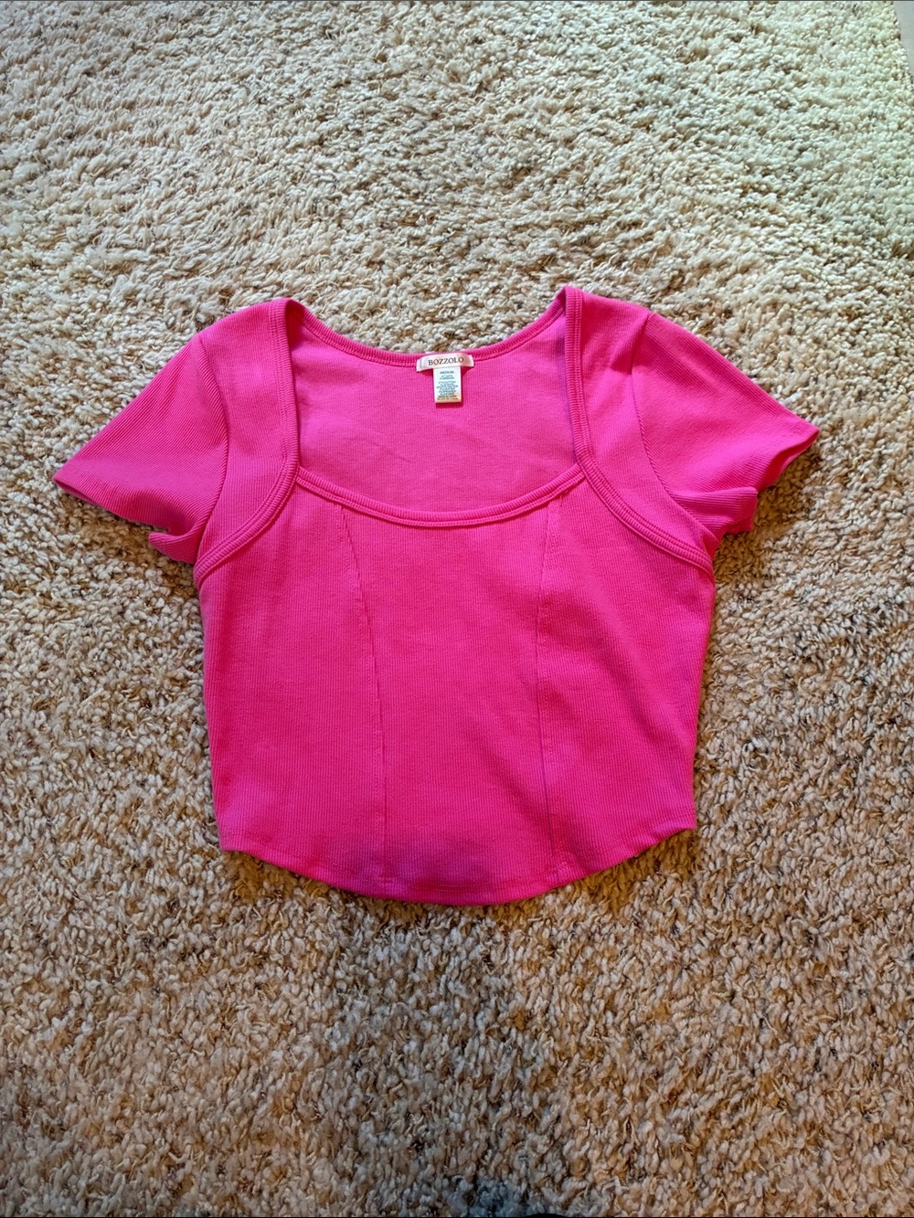 Bright Pink Cropped Scoop Neck Top